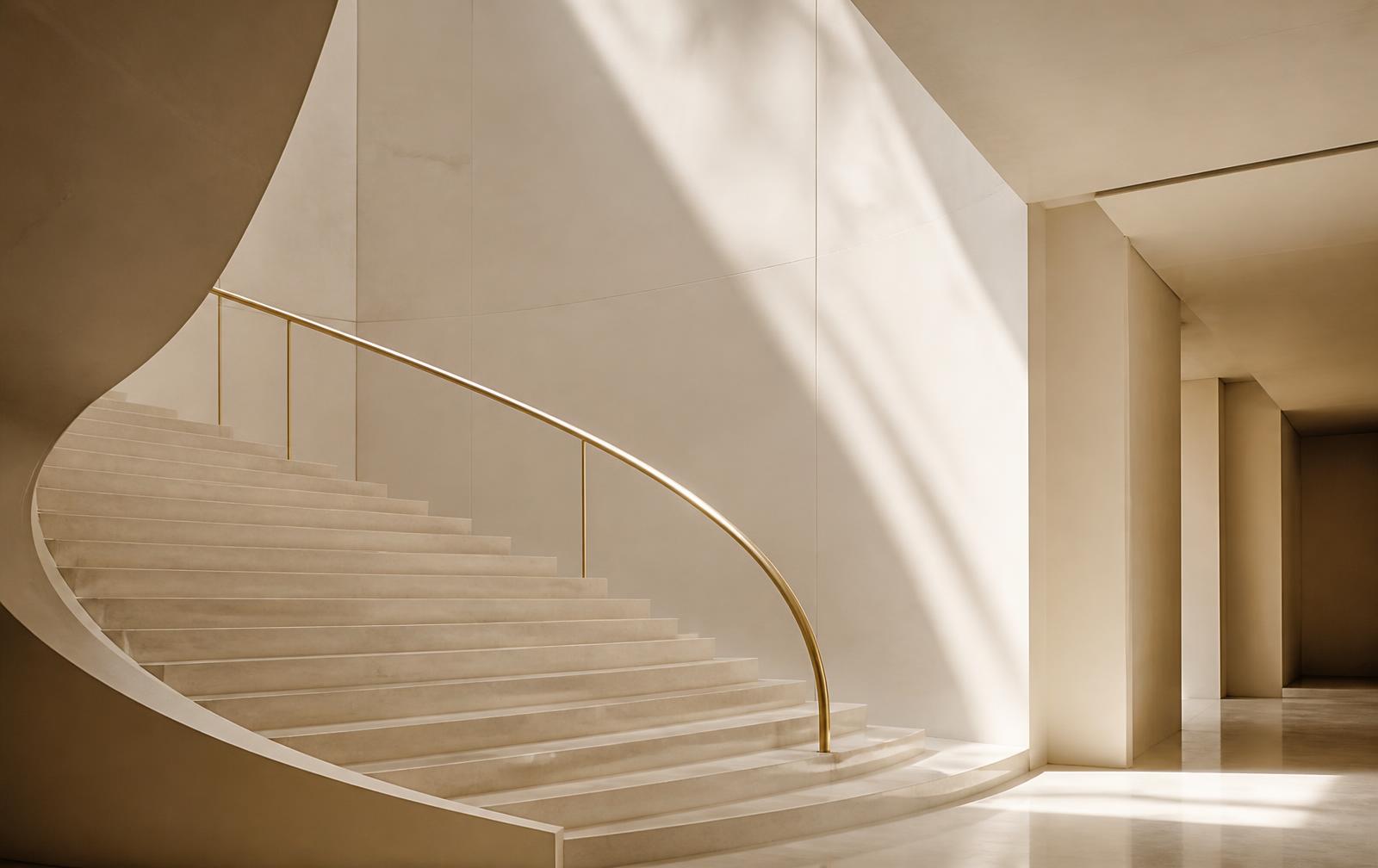 Minimal architectural staircase in warm light